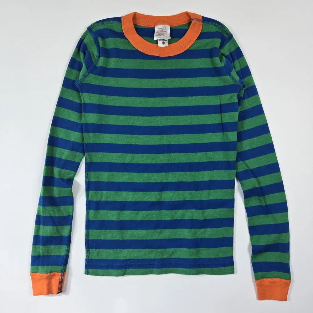 Hanna Andersson Kid's Sz 12 150cm Striped Blue Green Long Sleeve Top Pajama